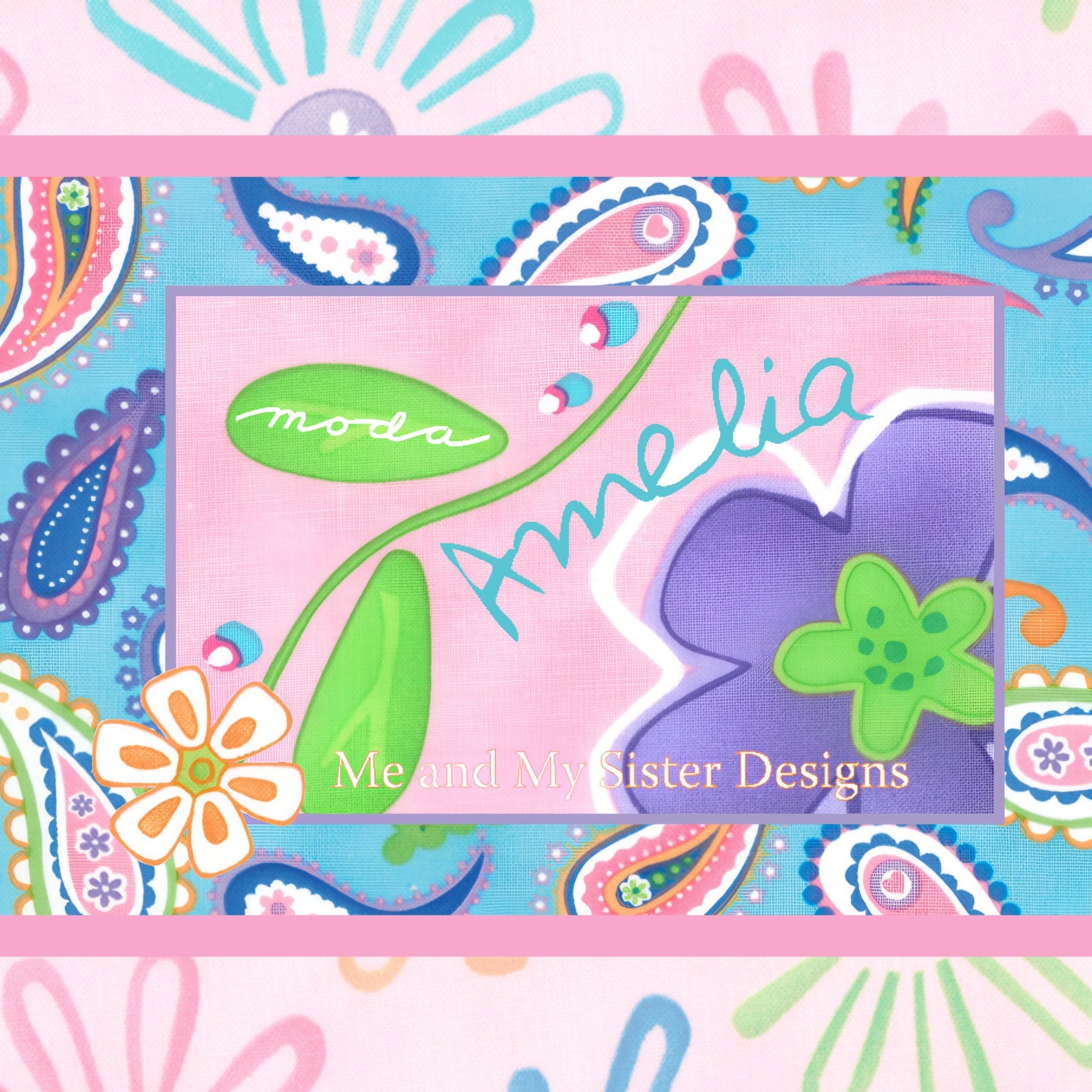 Amelia collection cover Me and My Sister Designs for Moda pink purple blue paisley and floral quilting fabric