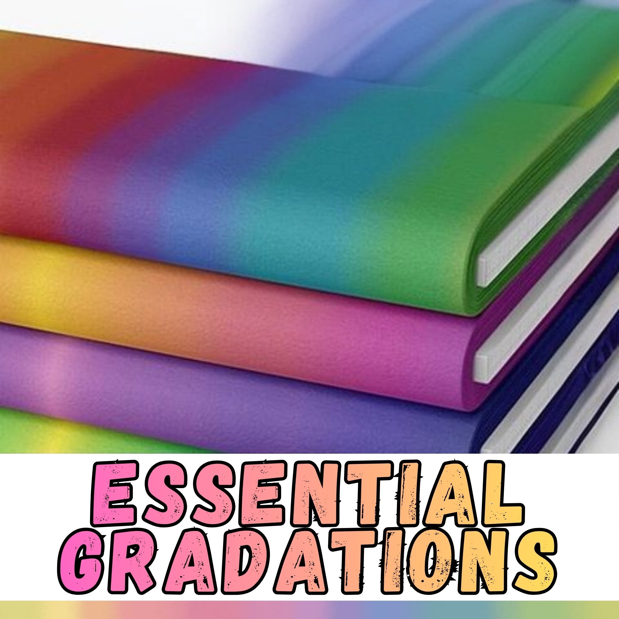 Rainbow gradient ombré fabrics in multiple colourways stacked together for quilting and patchwork projects Essential Gradations Kanvas Benartex