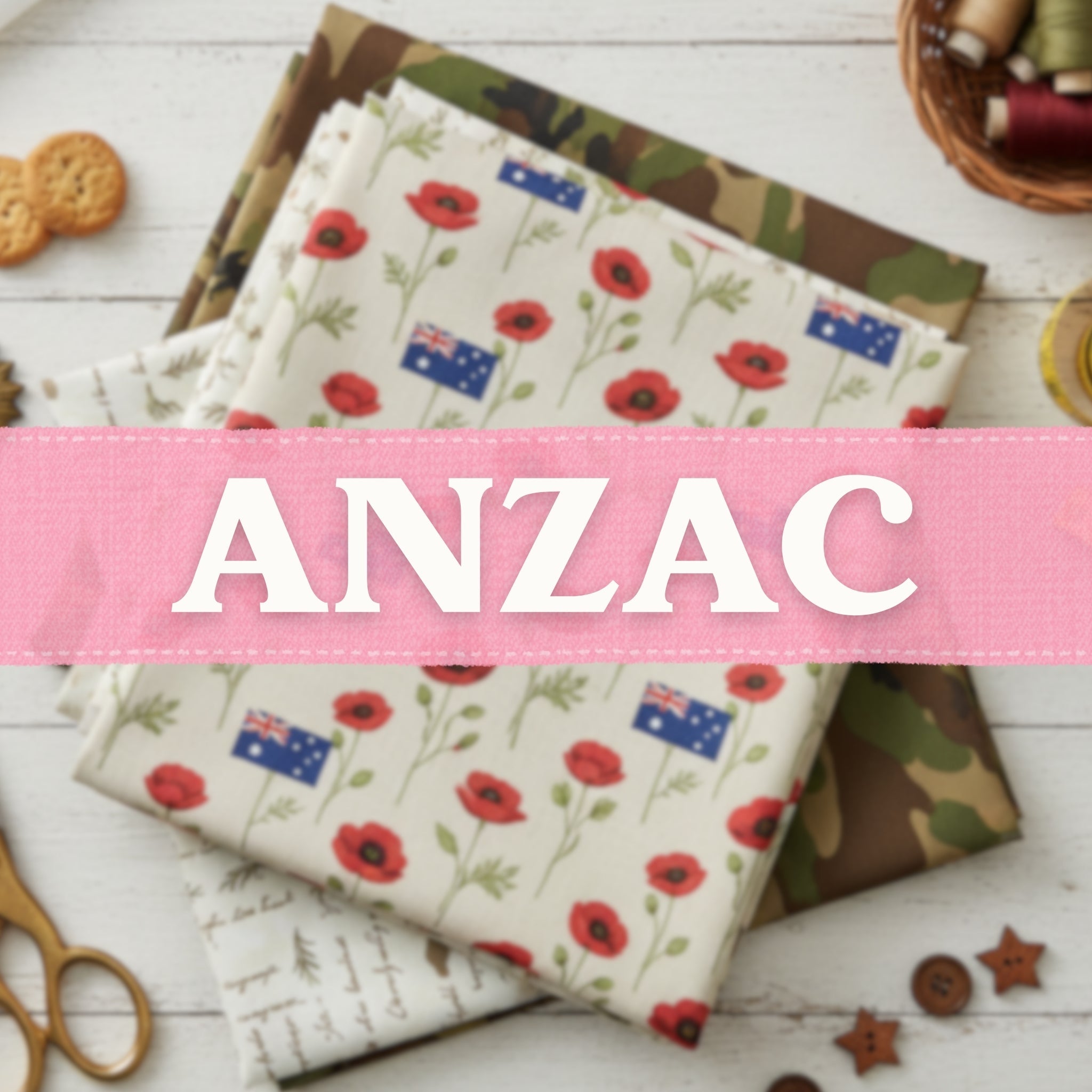 ANZAC themed Australiana quilting cotton fabrics for sewing projects