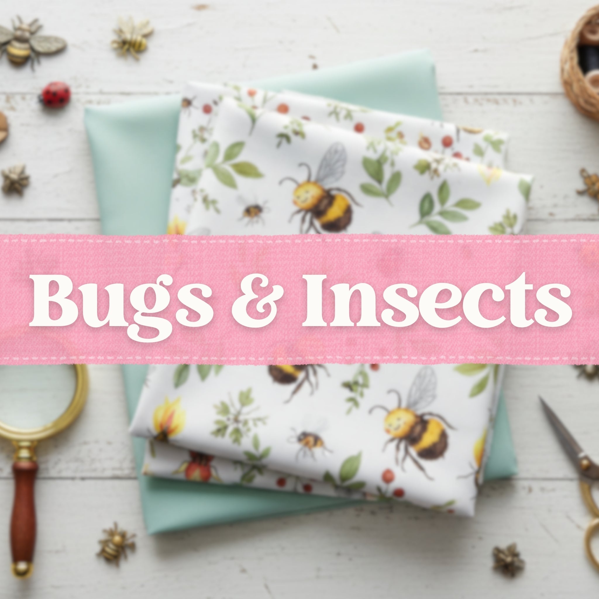 Bugs and insects themed quilting cotton fabric for sewing projects
