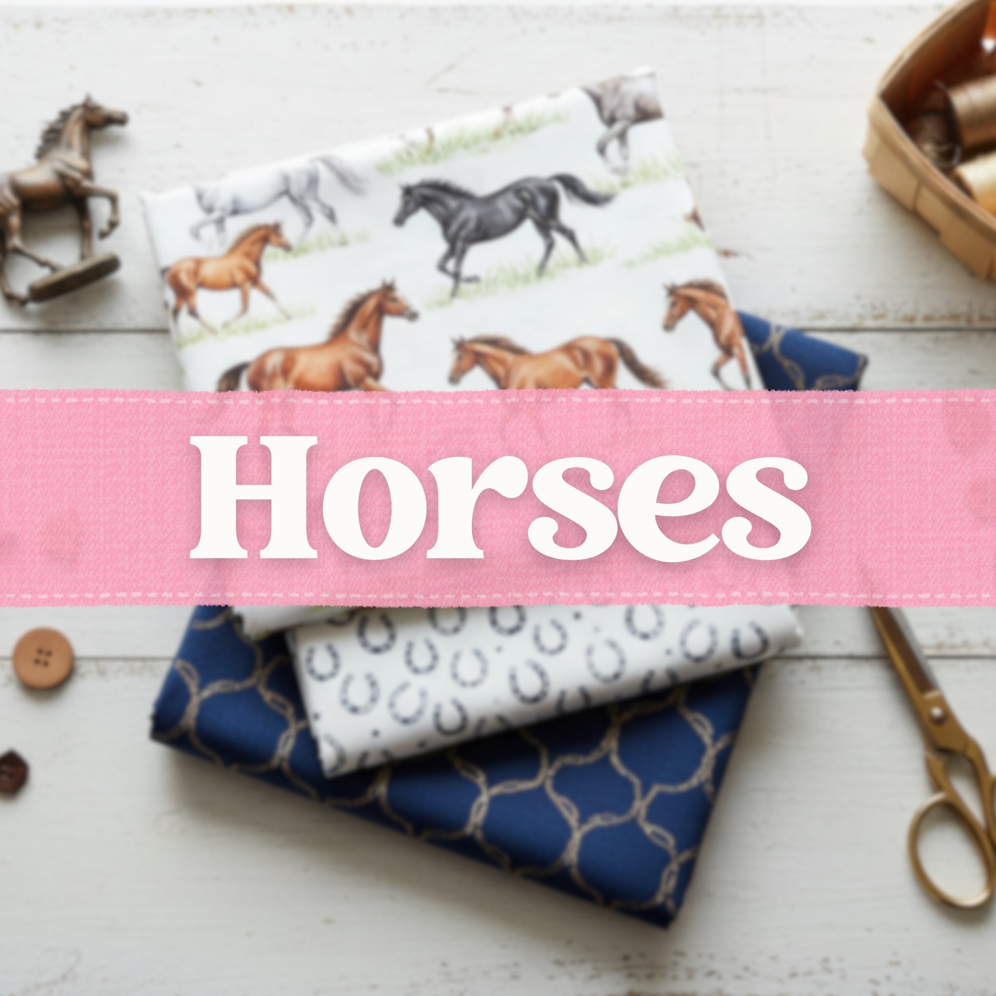 Horse themed quilting cotton fabrics for sewing projects