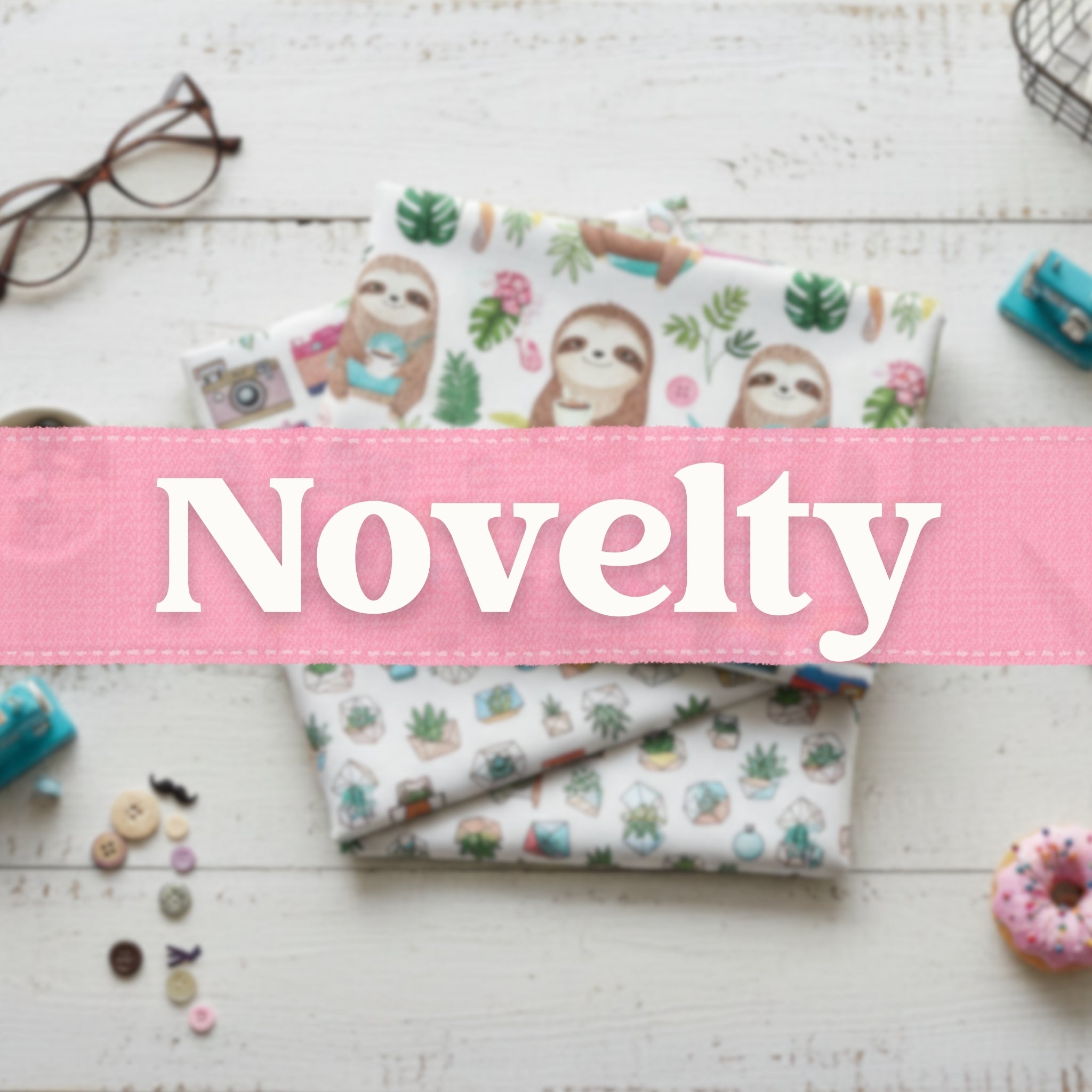 Novelty fun themed quilting cotton fabrics for sewing projects
