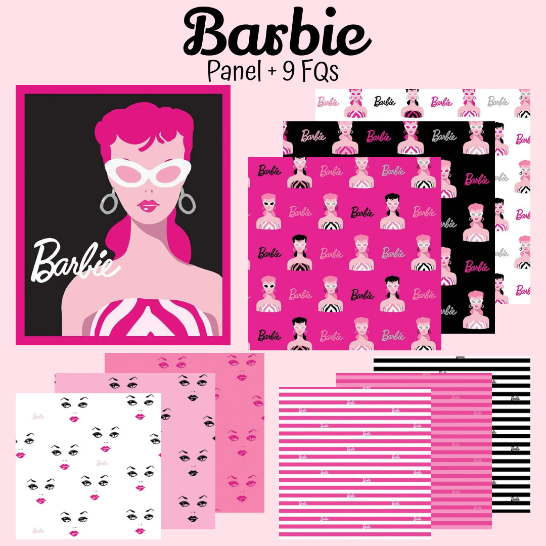 Barbie (Licensed): Panel (Black) plus 8 x FQ's  + 1 x 35cms