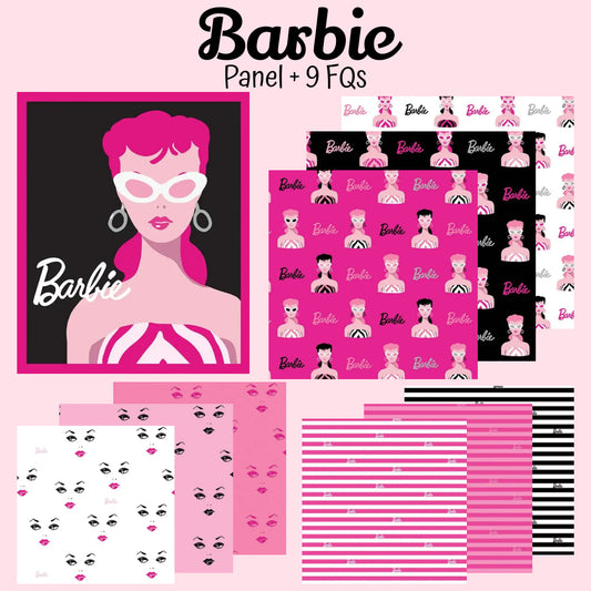 Barbie (Licensed): Panel (Black) plus 8 x FQ's  + 1 x 35cms