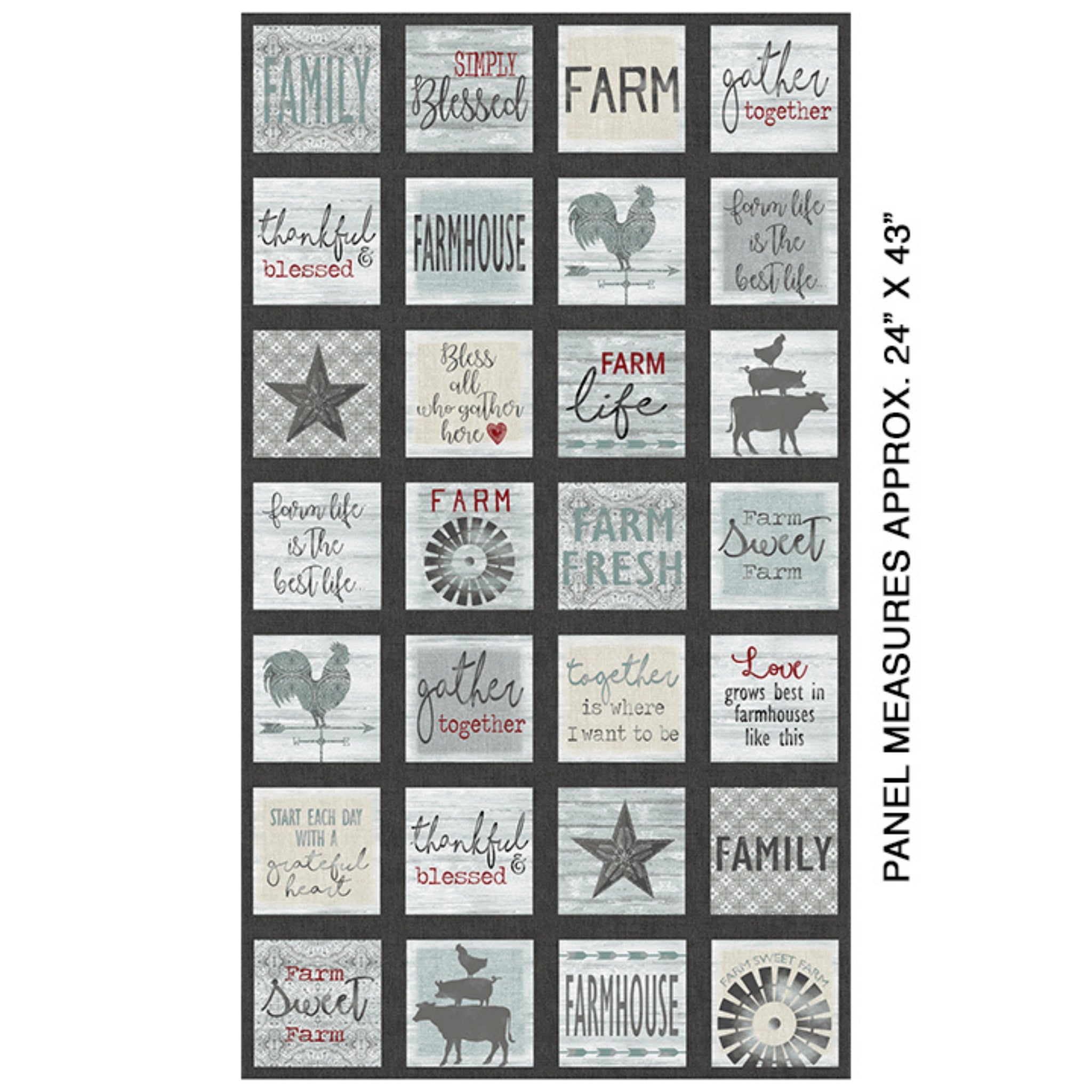 Farm Sweet Farm: Squares Panel (Grey/Multi)