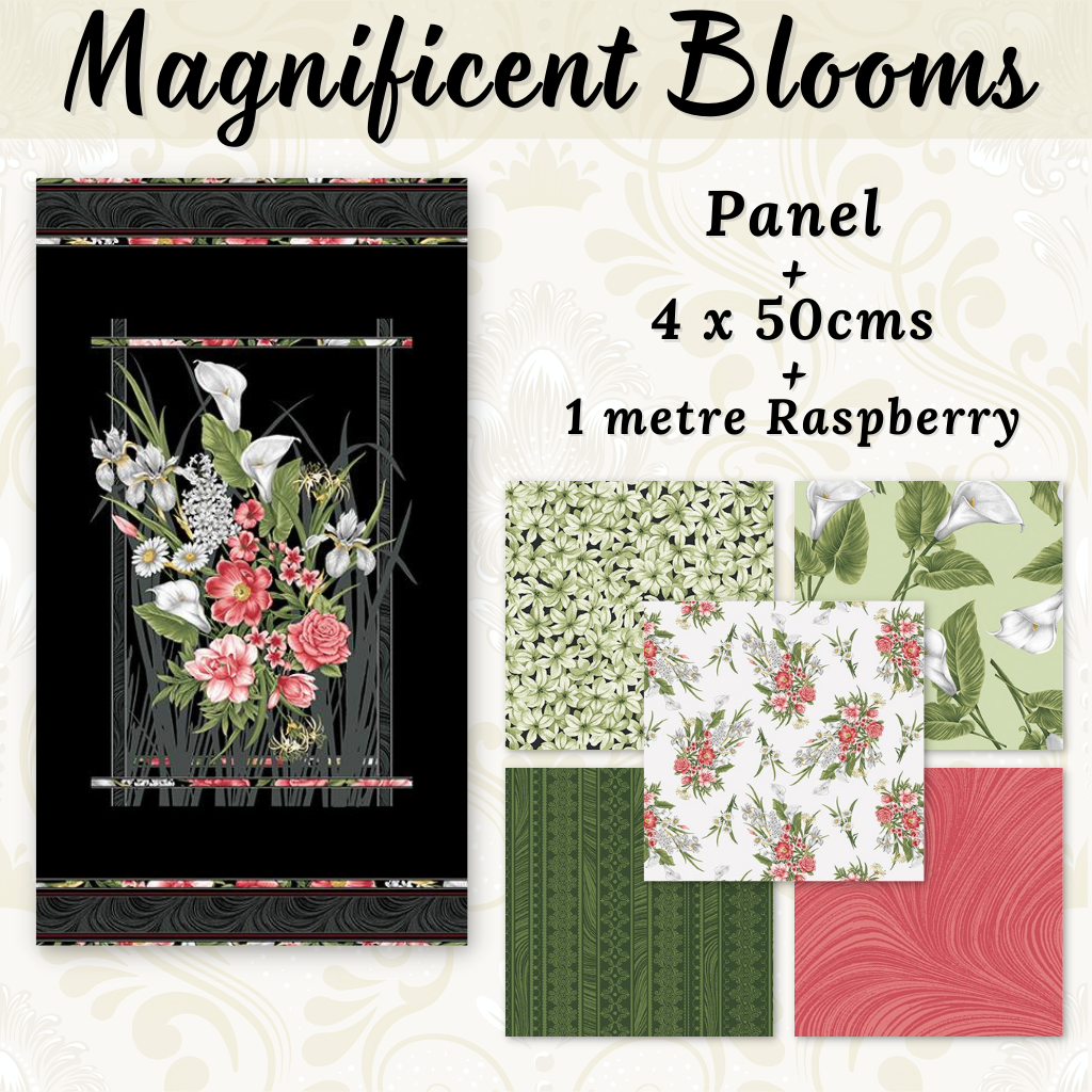 Magnificent Blooms Bundle Panel & Coordinates - Benartex - Three Wishes Patchwork Fabric