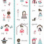 Girls calendar quilt panel 12 monthly blocks seasonal outfits pink aqua white novelty fabric for children's quilts cushions tote bags and wall hangings