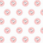 Pink scalloped doily floral sprig off-white low volume quilting fabric for quilts cushions garments and patchwork sewing projects