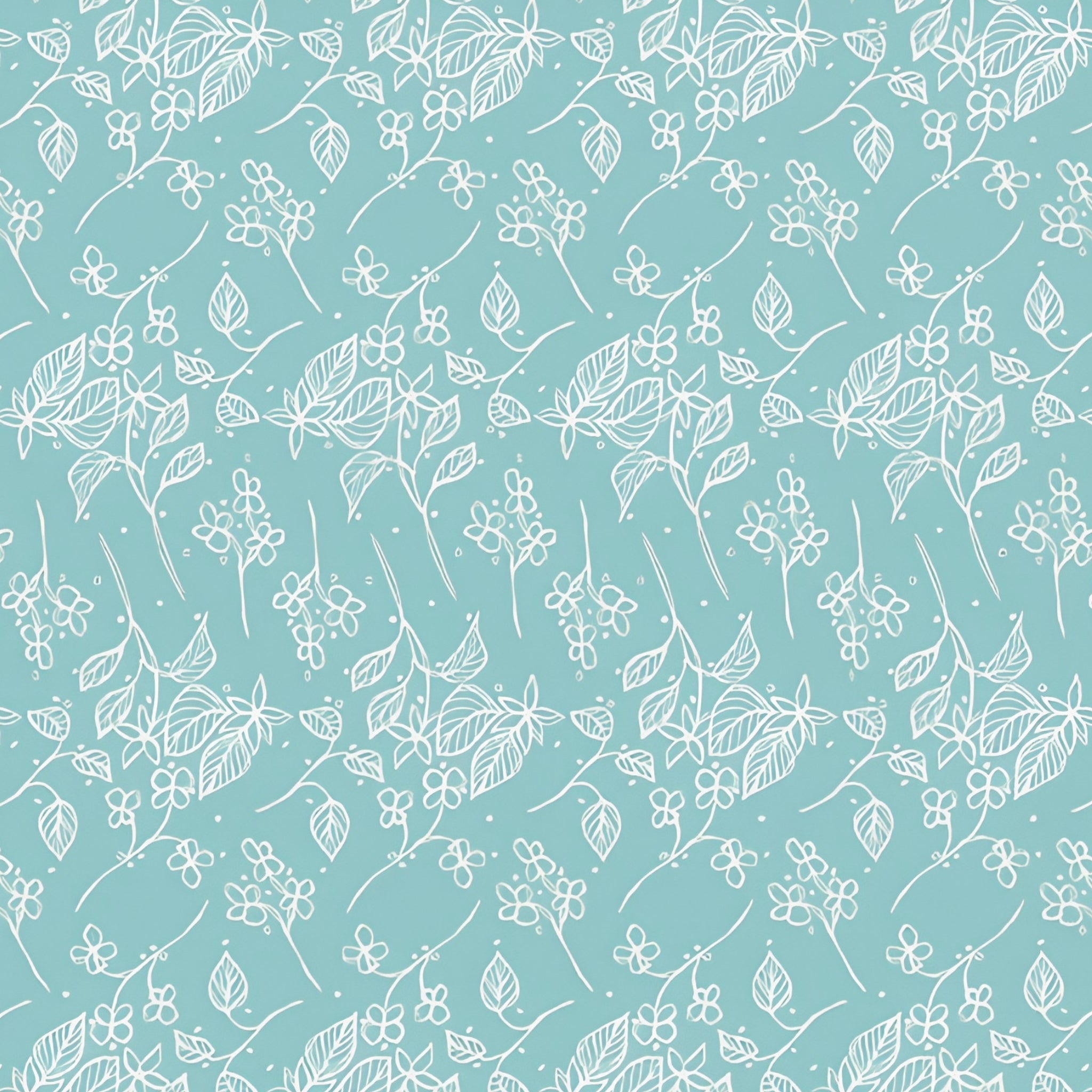 White floral stems leaves berries on aqua low volume blender quilting fabric for quilts borders garment sewing and patchwork projects