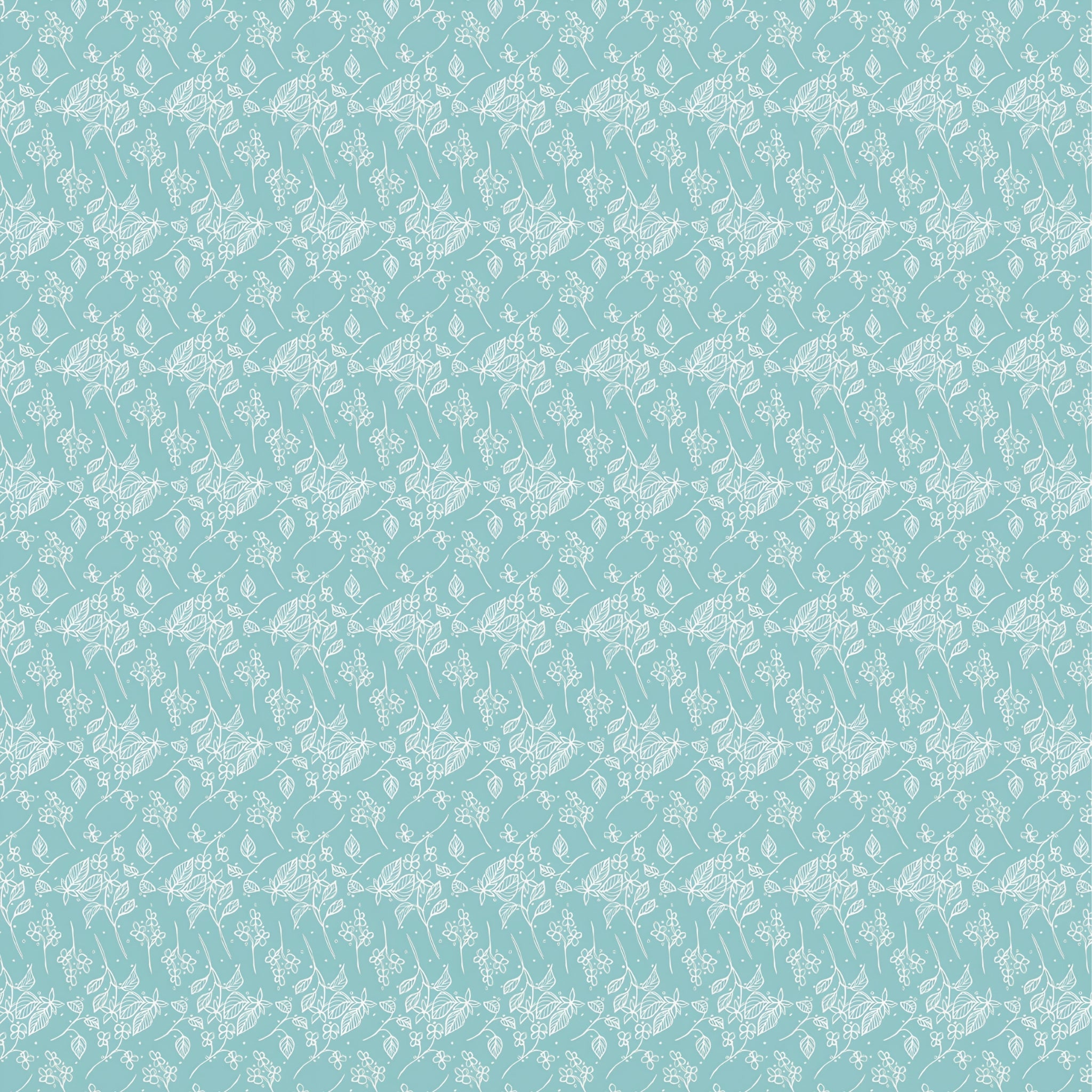 White floral stems leaves berries on aqua low volume blender quilting fabric for quilts borders garment sewing and patchwork projects