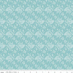 White floral stems leaves berries on aqua low volume blender quilting fabric for quilts borders garment sewing and patchwork projects
