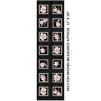 Measurements of a quilting panel with blush pink magnolias framed on a black background