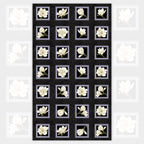 Quilting panel with 24 blocks of cream magnolia flowers framed on a black background