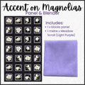 Accent on Magnolias cream magnolia blocks panel black lilac scroll blender quilting bundle for feature quilts wall hangings patchwork projects