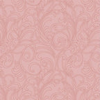 Tonal blender fabric in light coral pink with an elegant, detailed scrollwork design