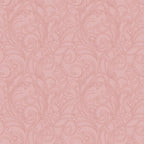 Tonal blender fabric in light coral pink with an elegant, detailed scrollwork design
