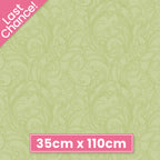 Tonal blender fabric in light lime green with an elegant, detailed scrollwork design