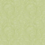Tonal blender fabric in light lime green with an elegant, detailed scrollwork design