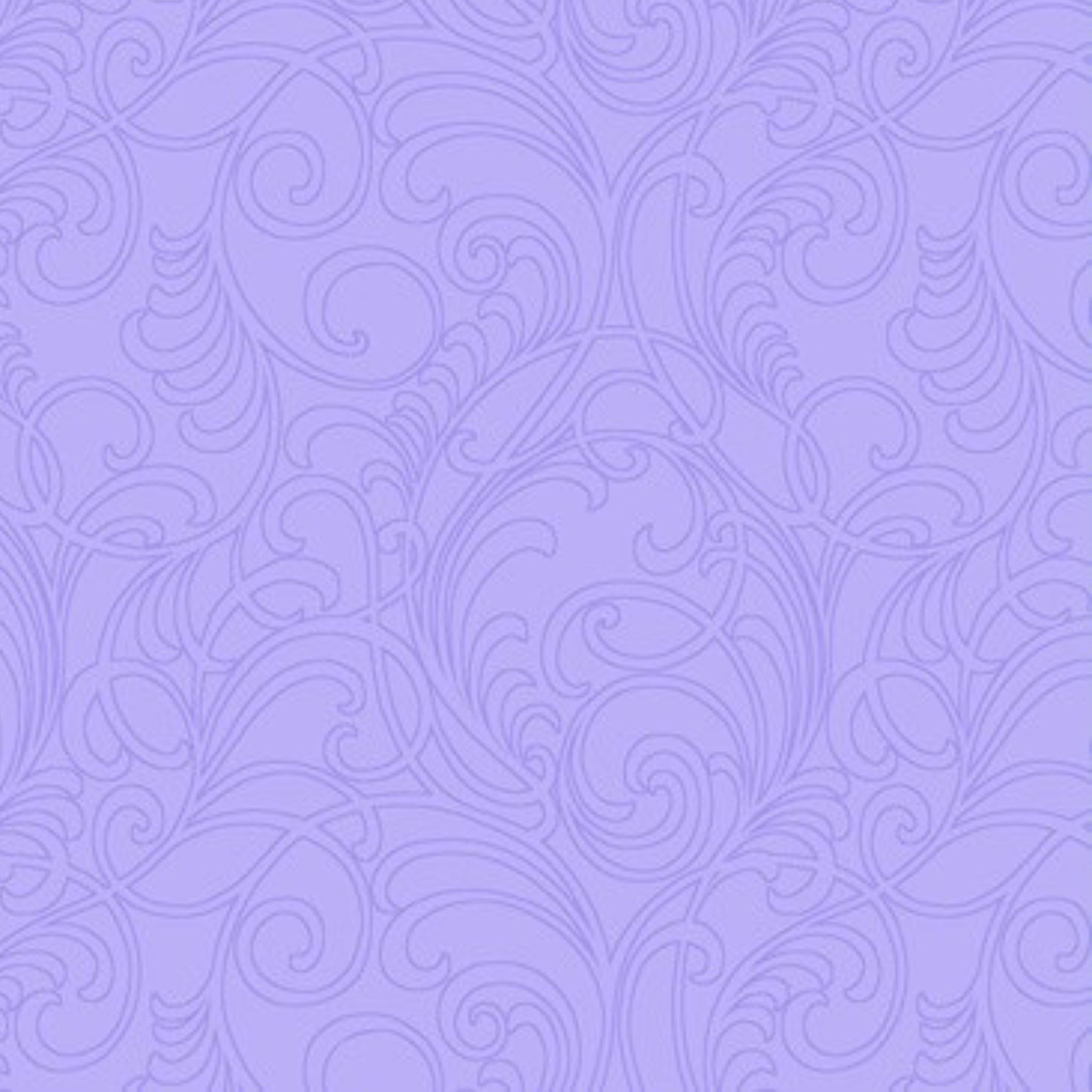 Tonal blender fabric in light purple with an elegant, detailed scrollwork design