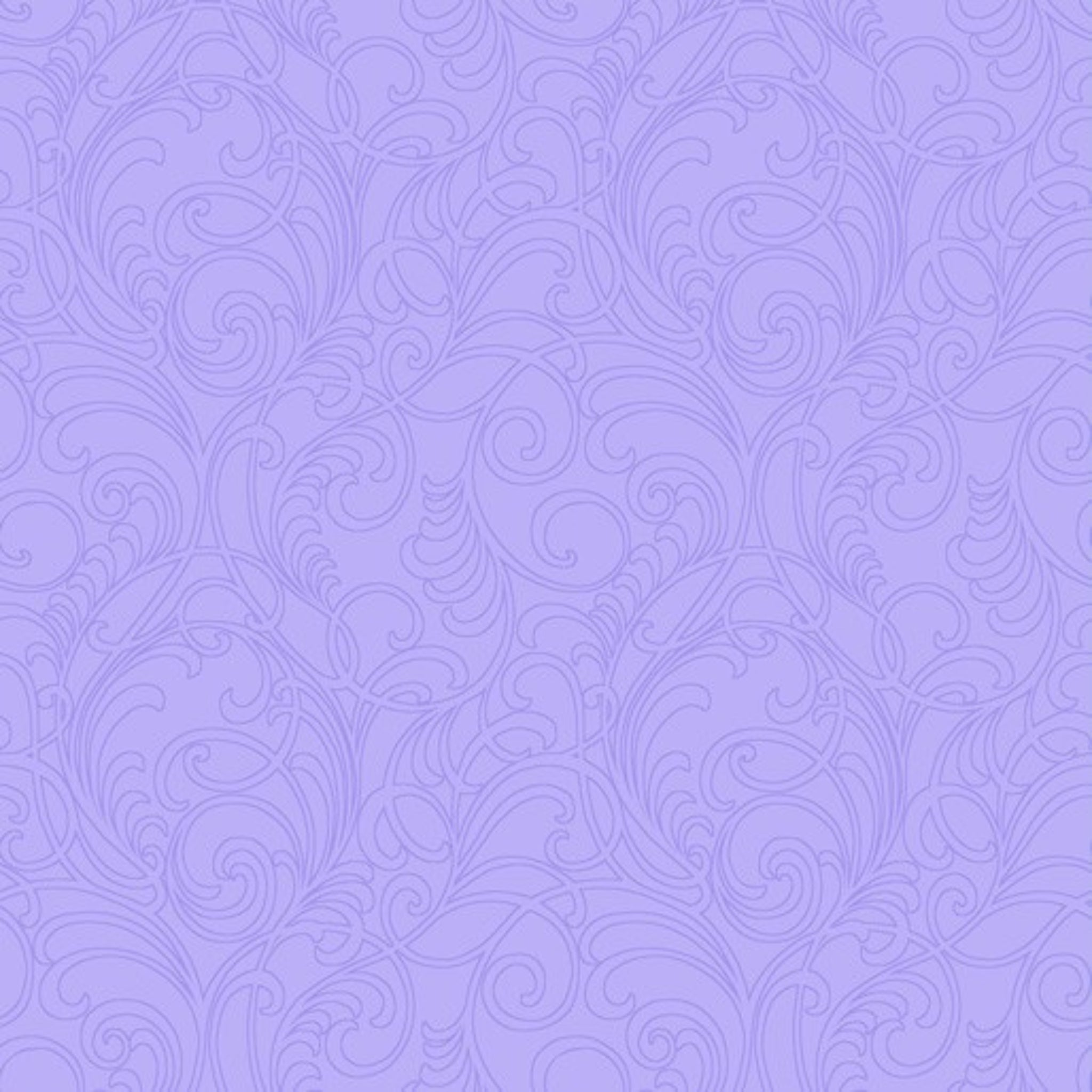 Tonal blender fabric in light purple with an elegant, detailed scrollwork design