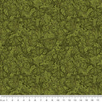 Tonal quilting fabric with detailed Monarch butterflies and scrollwork pattern in forest green