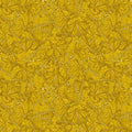 Tonal quilting fabric with detailed Monarch butterflies and scrollwork pattern in golden yellow