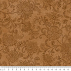 Tonal medium cinnamon brown quilting fabric with a detailed all-over Jacobean floral paisley pattern