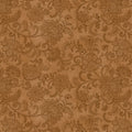 Tonal medium cinnamon brown quilting fabric with a detailed all-over Jacobean floral paisley pattern
