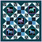 Afternoon Delight quilt pattern framed horses and black/teal Flying Geese Wall Lap Queen King sizes