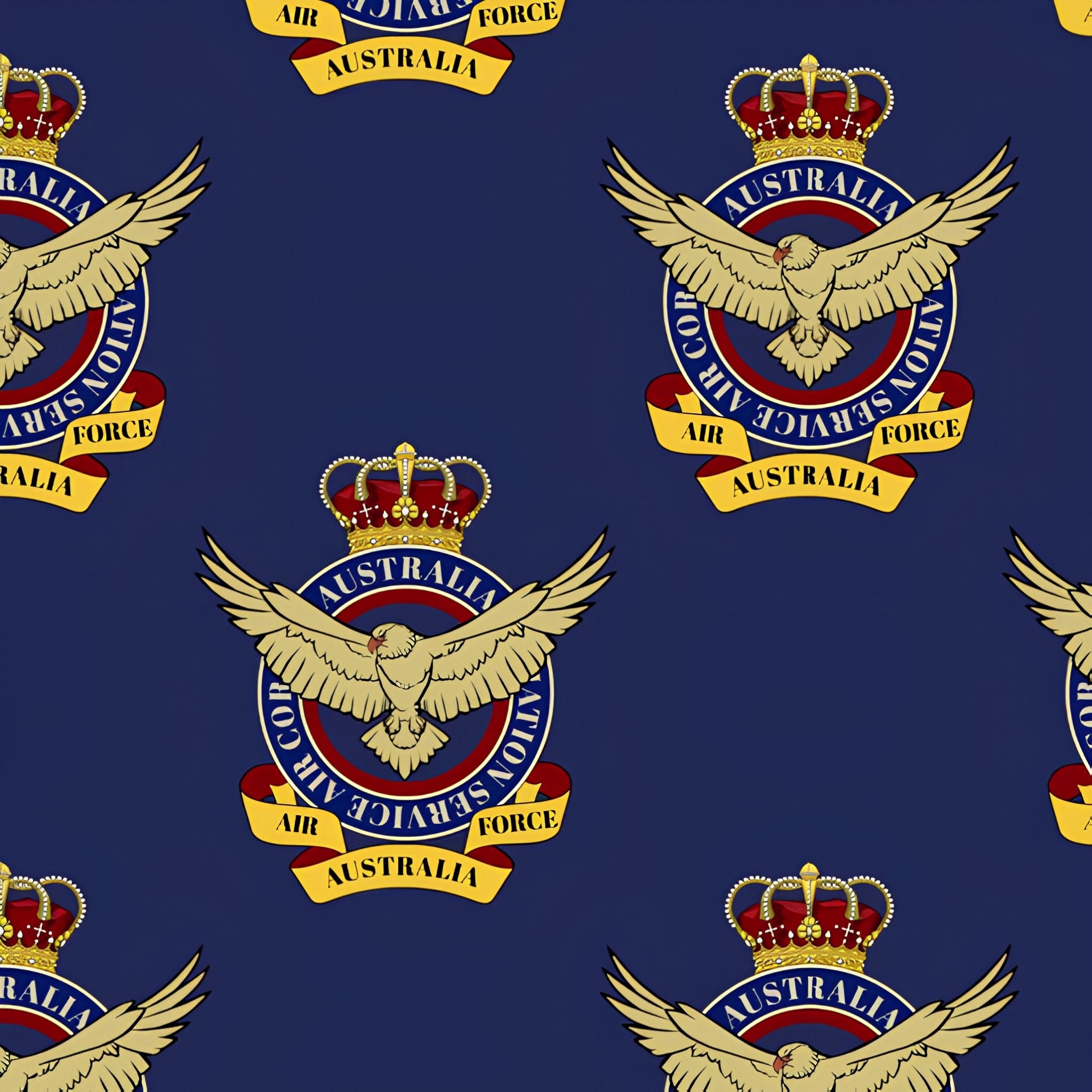 Australian Air Force wartime badge eagle crown navy gold red fabric for ANZAC military quilts boys patchwork projects