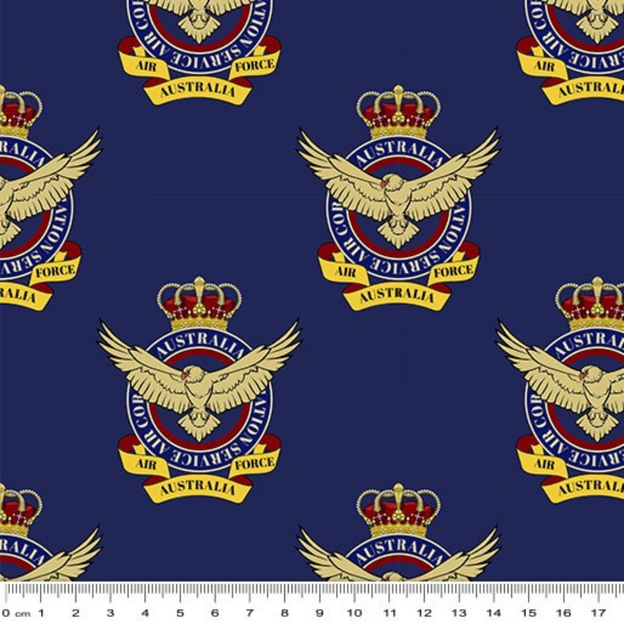 Australian Air Force wartime badge eagle crown navy gold red fabric for ANZAC military quilts boys patchwork projects