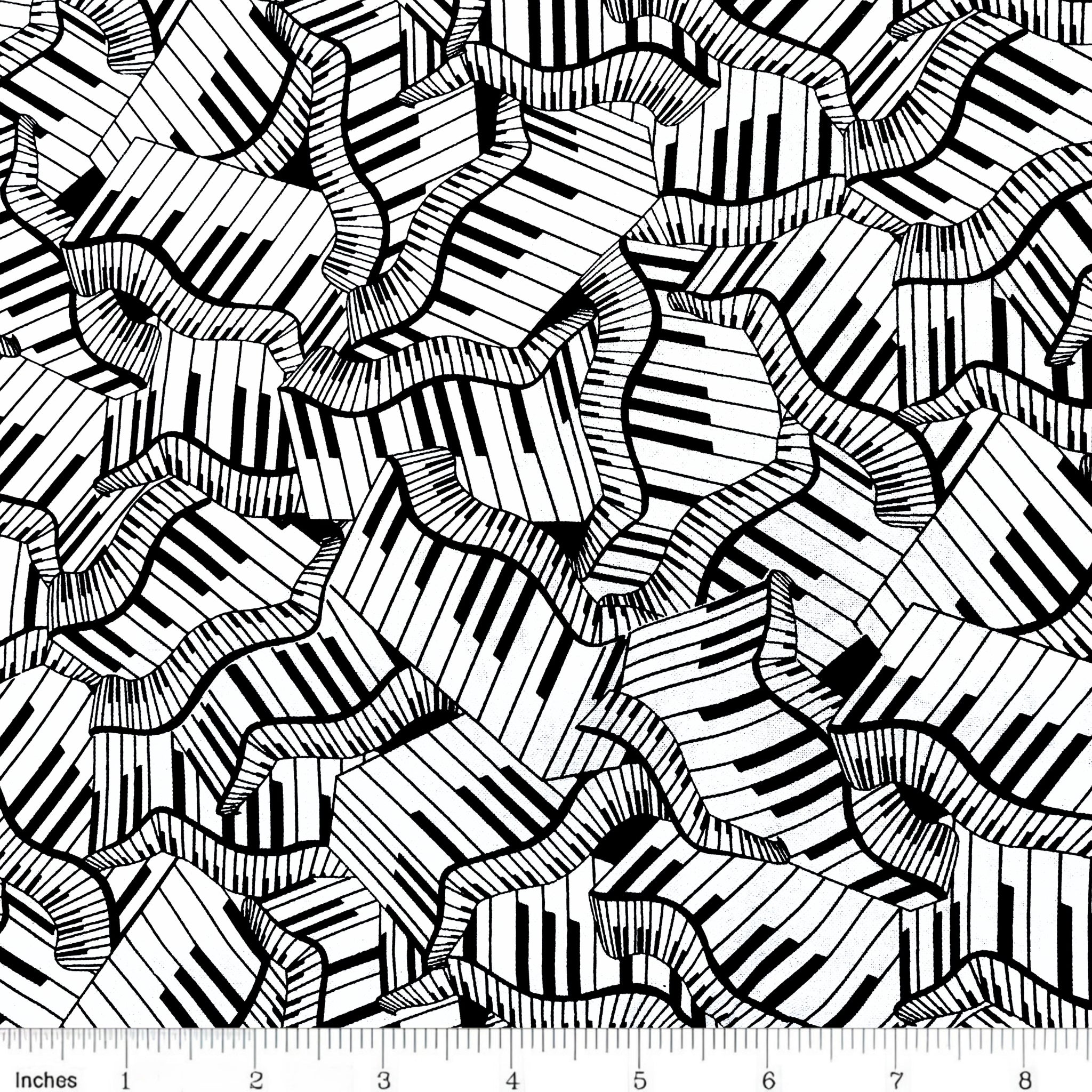 Wavy piano keys novelty black white fabric for music quilts music teacher gifts and musician sewing projects