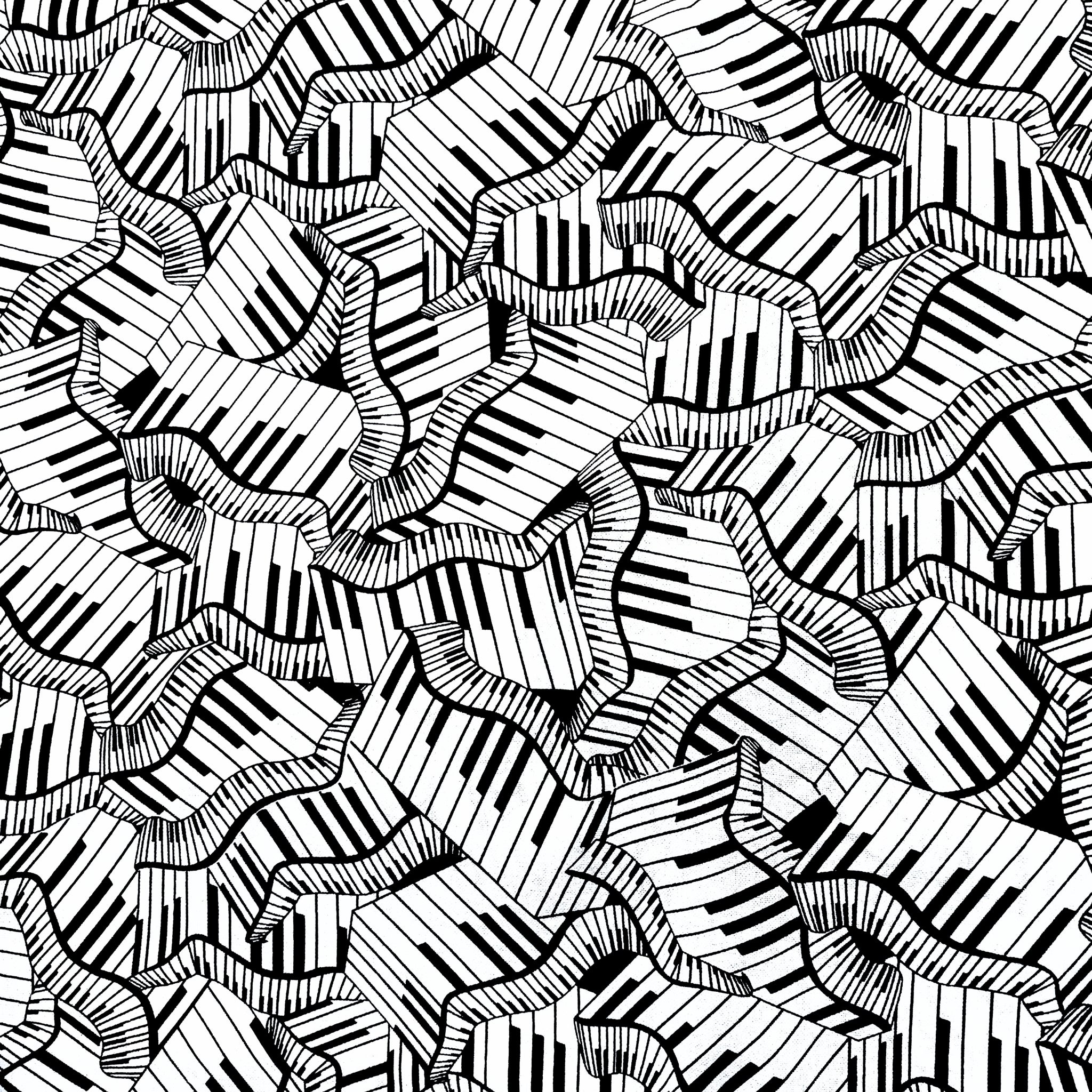 Wavy piano keys novelty black white fabric for music quilts music teacher gifts and musician sewing projects