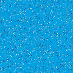 Cobalt blue fabric with white, blue, and yellow dots and orbital lines that glow in the dark