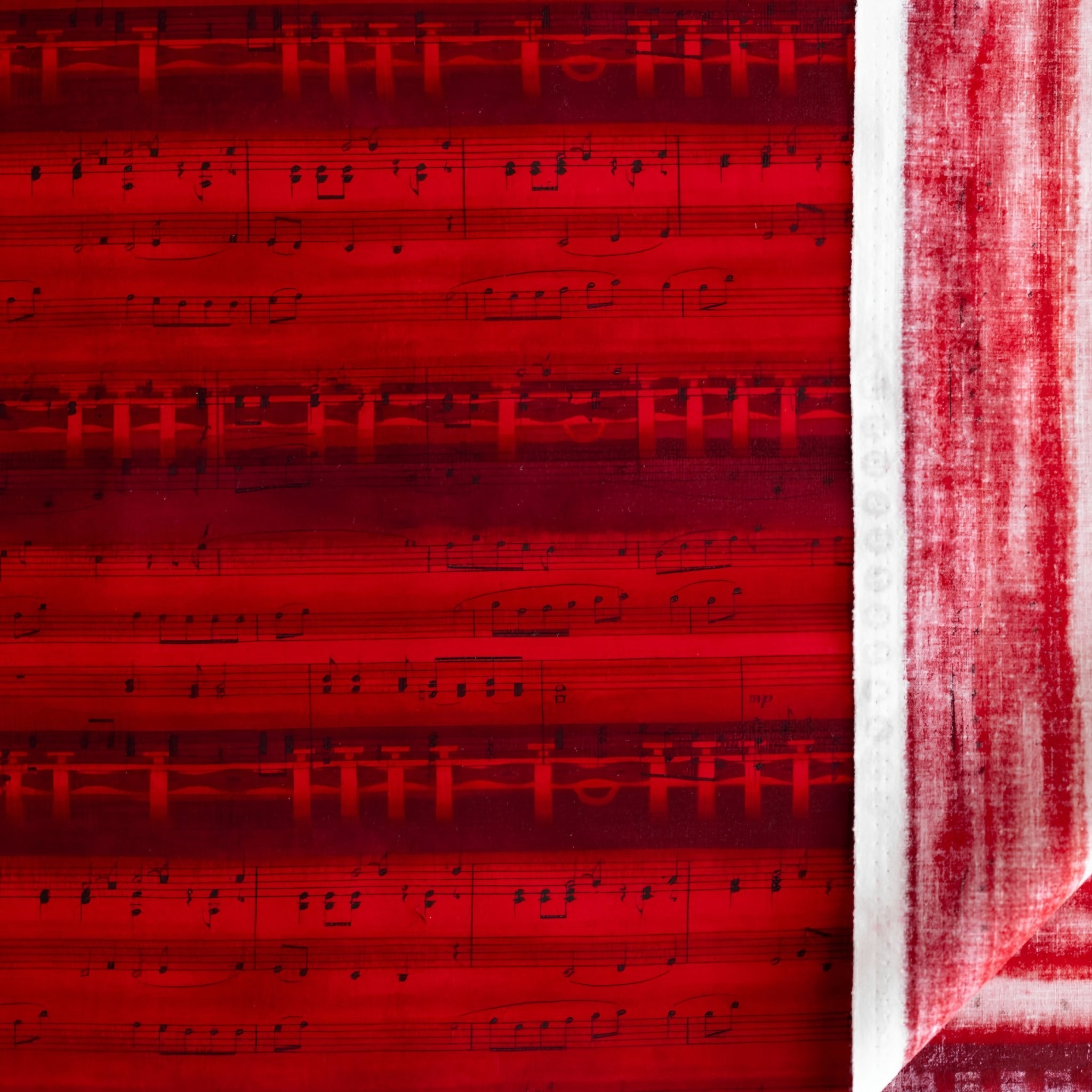 Screen printed vintage piano sheet music red novelty Kona cotton music fabric for music lovers quilts retro projects music teacher gifts and patchwork sewing