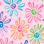 Multicolour novelty daisy flower print on pink quilting cotton fabric for children's quilts and bright patchwork projects