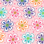 Novelty multicolour retro daisy flower print on pink quilting cotton for children's quilts girls and kids patchwork