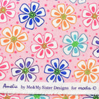 Novelty multicolour retro daisy flower print on pink quilting cotton for children's quilts girls and kids patchwork