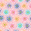 Novelty multicolour retro daisy flower print on pink quilting cotton for children's quilts girls and kids patchwork