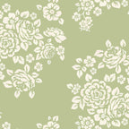 Cream rose bouquets silhouette sage green quilting cotton Anne of Green Gables licensed floral fabric for quilts cushion covers and vintage floral sewing projects