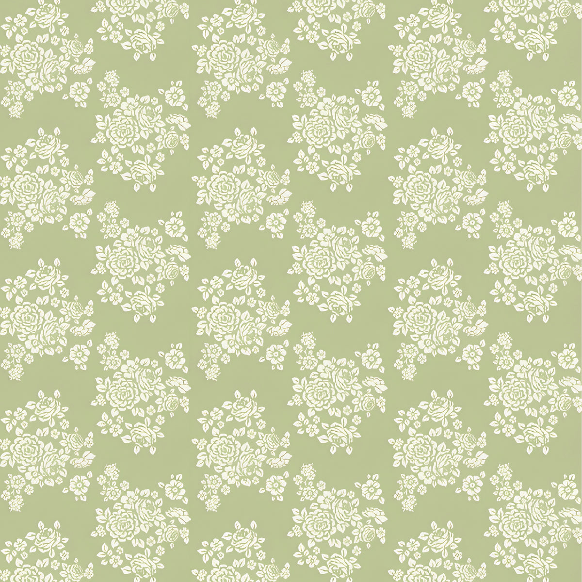 Cream rose bouquets silhouette sage green quilting cotton Anne of Green Gables licensed floral fabric for quilts cushion covers and vintage floral sewing projects