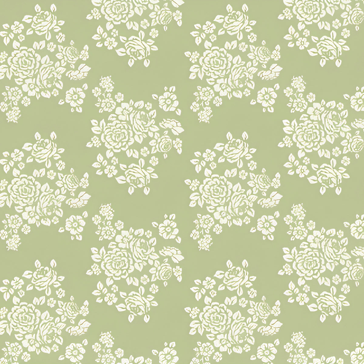 Cream rose bouquets silhouette sage green quilting cotton Anne of Green Gables licensed floral fabric for quilts cushion covers and vintage floral sewing projects