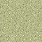 Tiny blue roses white blossoms scattered sage green ditsy quilting cotton Anne of Green Gables licensed fabric for quilts cushion covers and vintage floral sewing projects