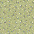 Tiny blue roses white blossoms scattered sage green ditsy quilting cotton Anne of Green Gables licensed fabric for quilts cushion covers and vintage floral sewing projects