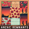 ANZAC remnants pack 8 end of bolt pieces red poppies green black beige sandbags barbed wire soldier silhouettes quilting cotton