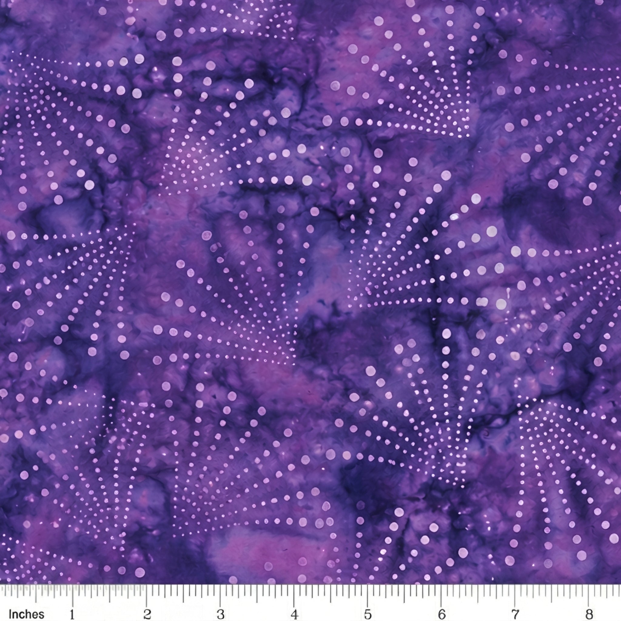 Radiating dots arcs purple batik quilting fabric blender for patchwork quilts and sewing projects