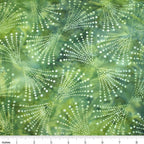 Radiating dots arcs green batik quilting fabric blender for patchwork quilts and sewing projects