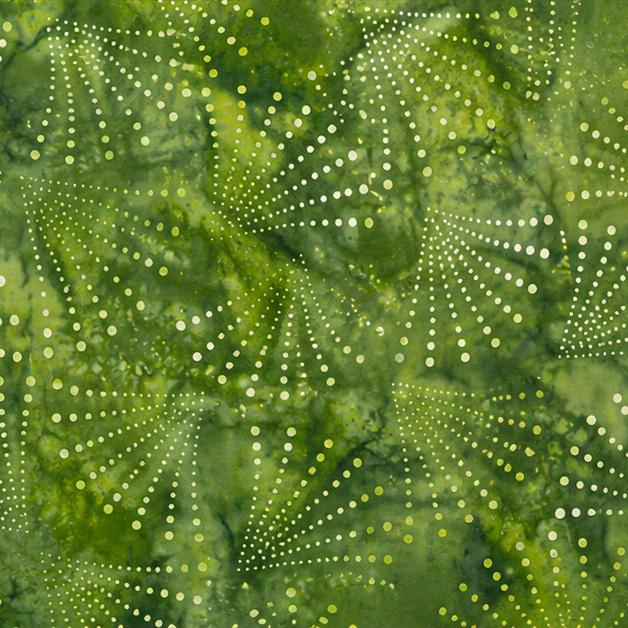 Radiating dots arcs green batik quilting fabric blender for patchwork quilts and sewing projects