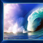 Turquoise ocean wave panel digitally printed blue water dramatic skies fabric for wall art coastal quilts and surfer gifts