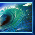 Turquoise ocean wave panel digitally printed blue water dramatic skies fabric for wall art coastal quilts and surfer gifts